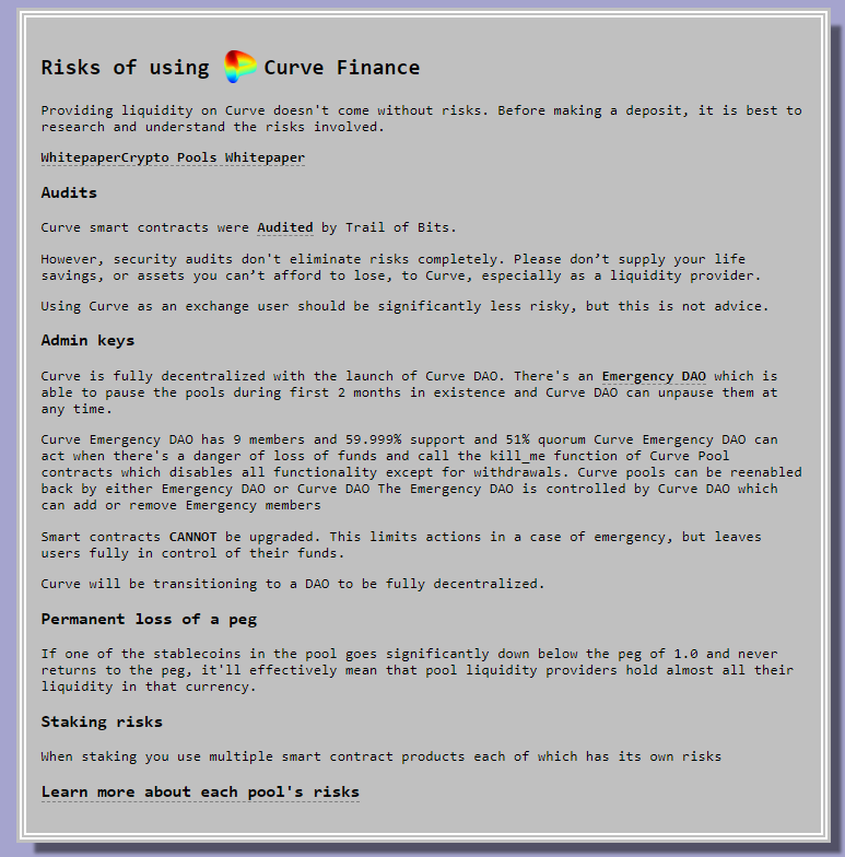 Risks of using Curve Finance