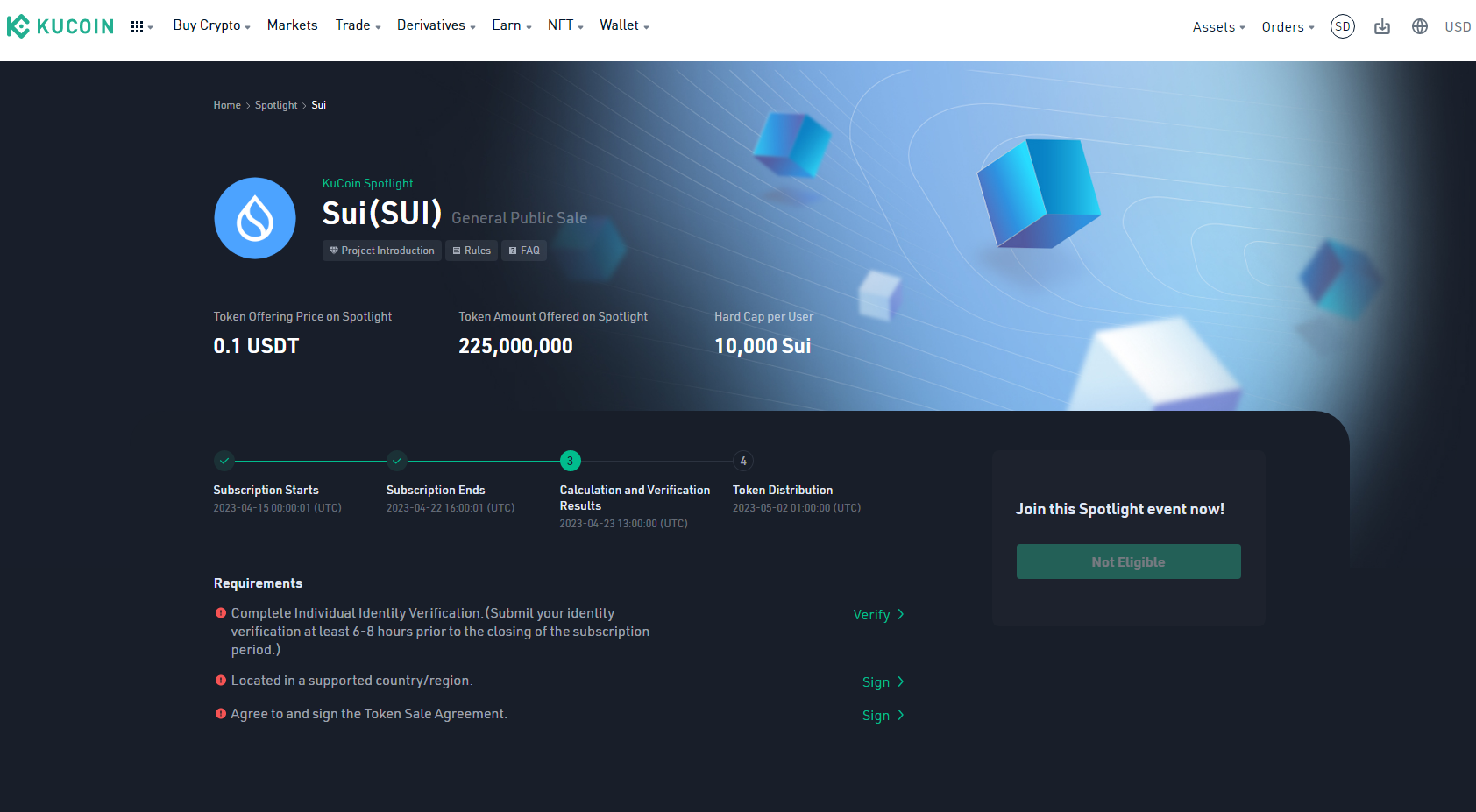 SUI token launch on KuCoin Spotlight