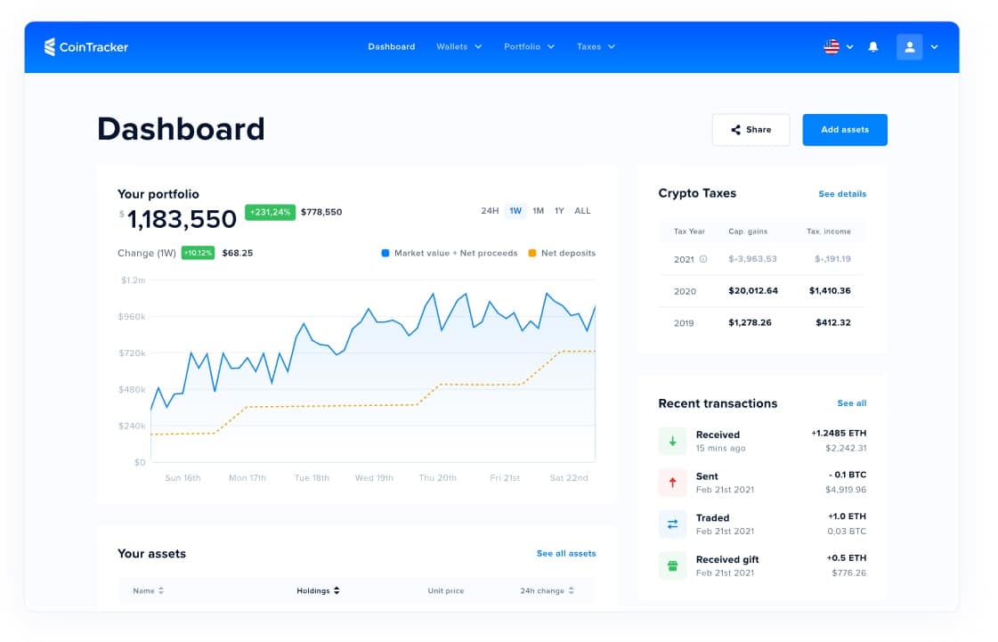 Screenshot of CoinTracker tax software