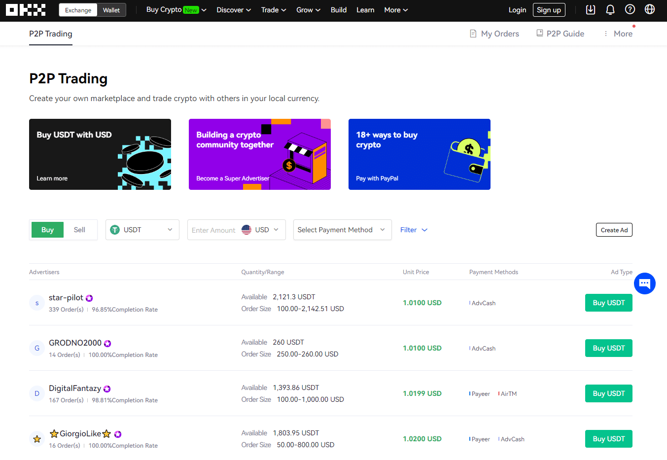 Screenshot of OKX P2P marketplace