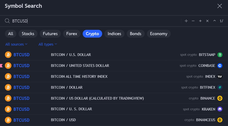Select a crypto trading pair