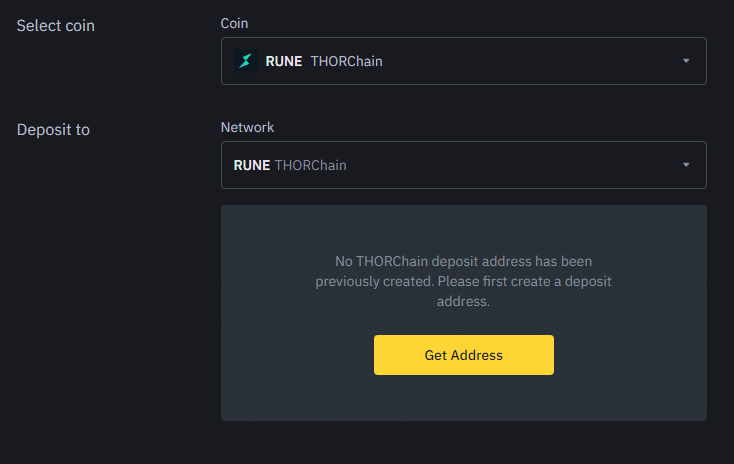 Deposit Rune on Binance