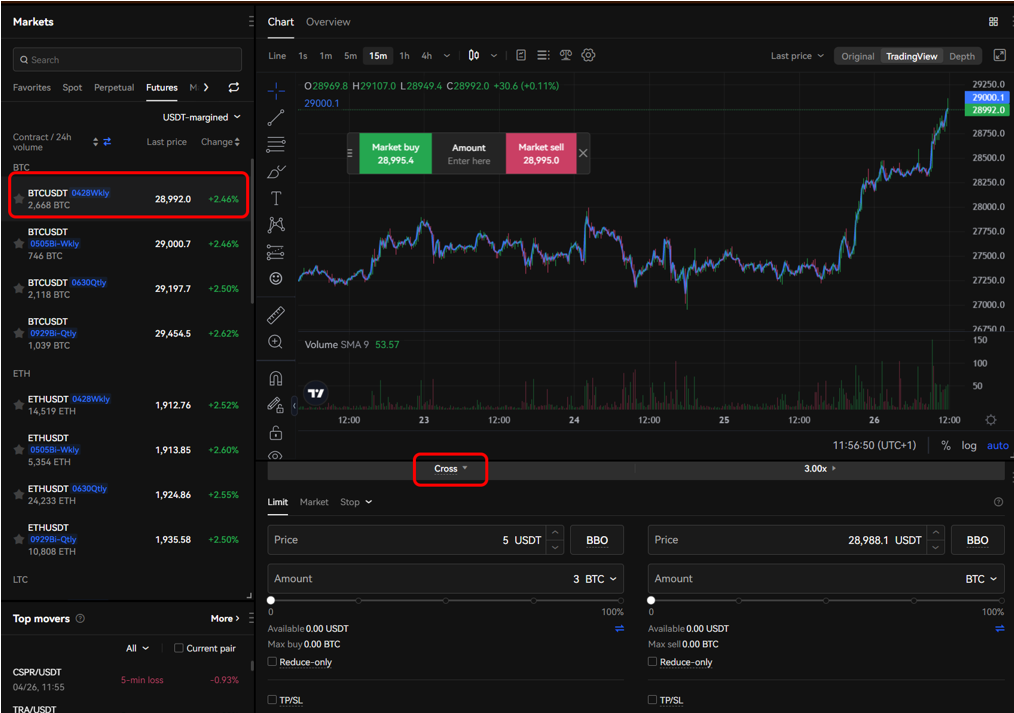 Select a OKX futures trading pair