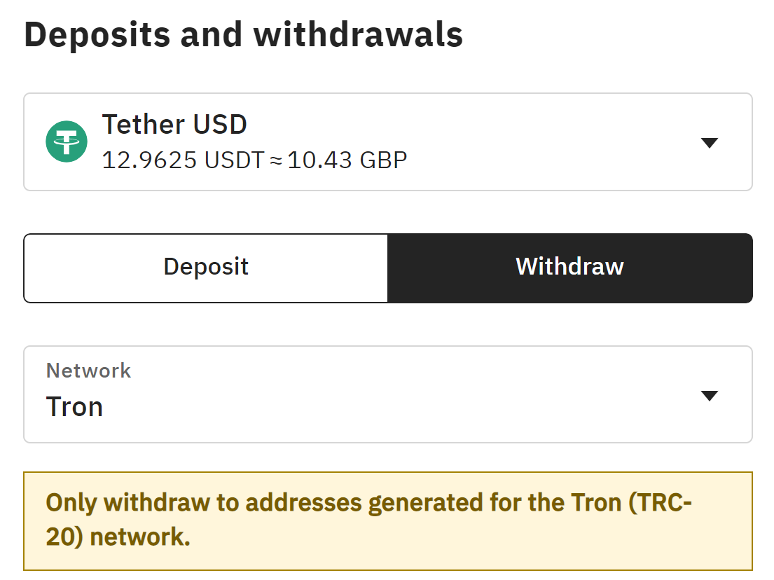 Select the crypto to transfer Kraken