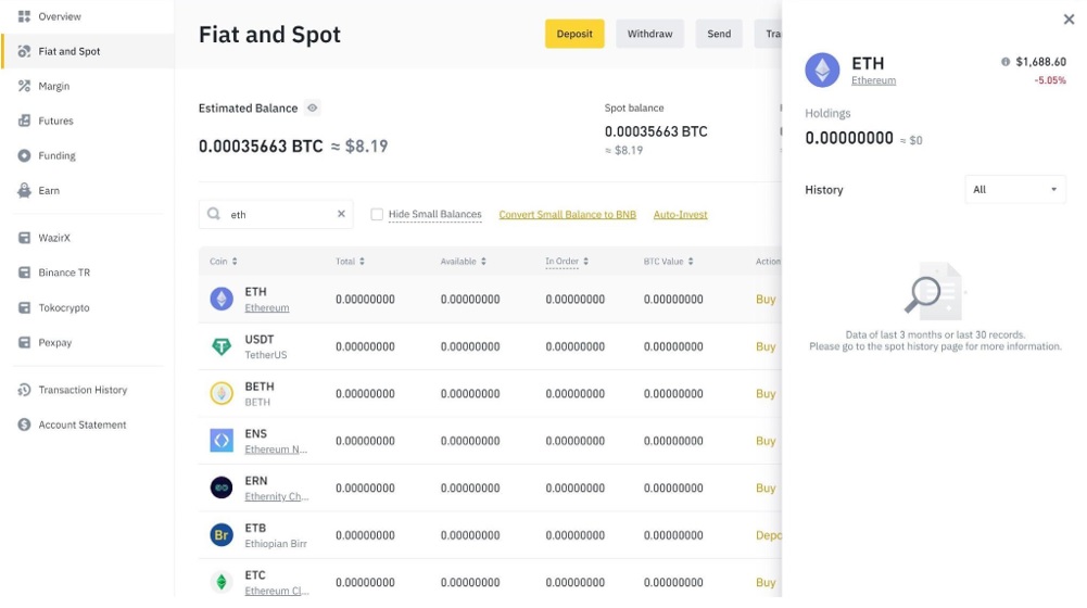 Selecting ETH wallet and depositing Ethers