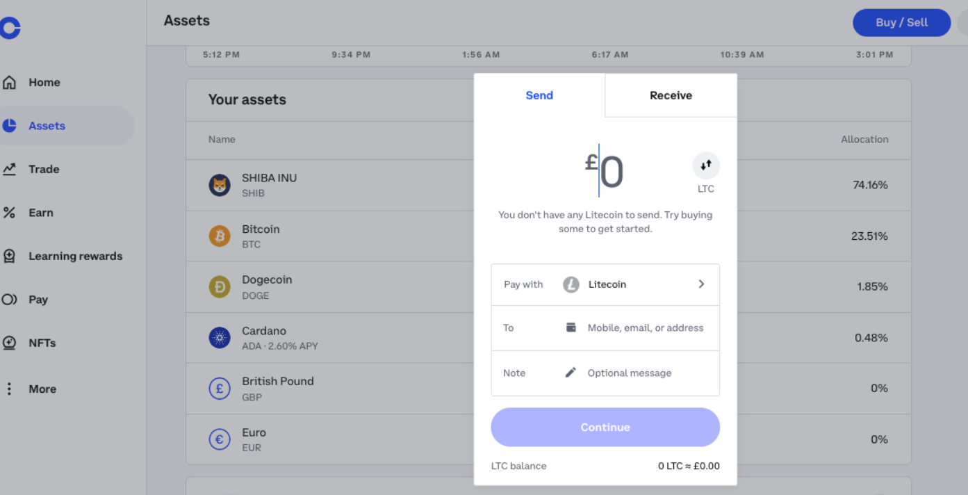 Sending Litecoin from Coinbase to Trust Wallet