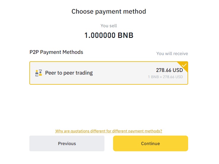 Selling BNB to USD on Binance P2P