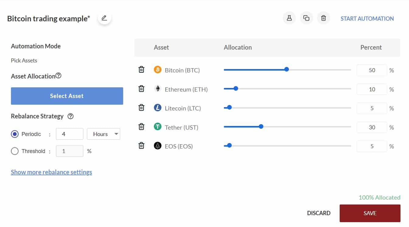 Shrimpy automatic rebalance portfolio