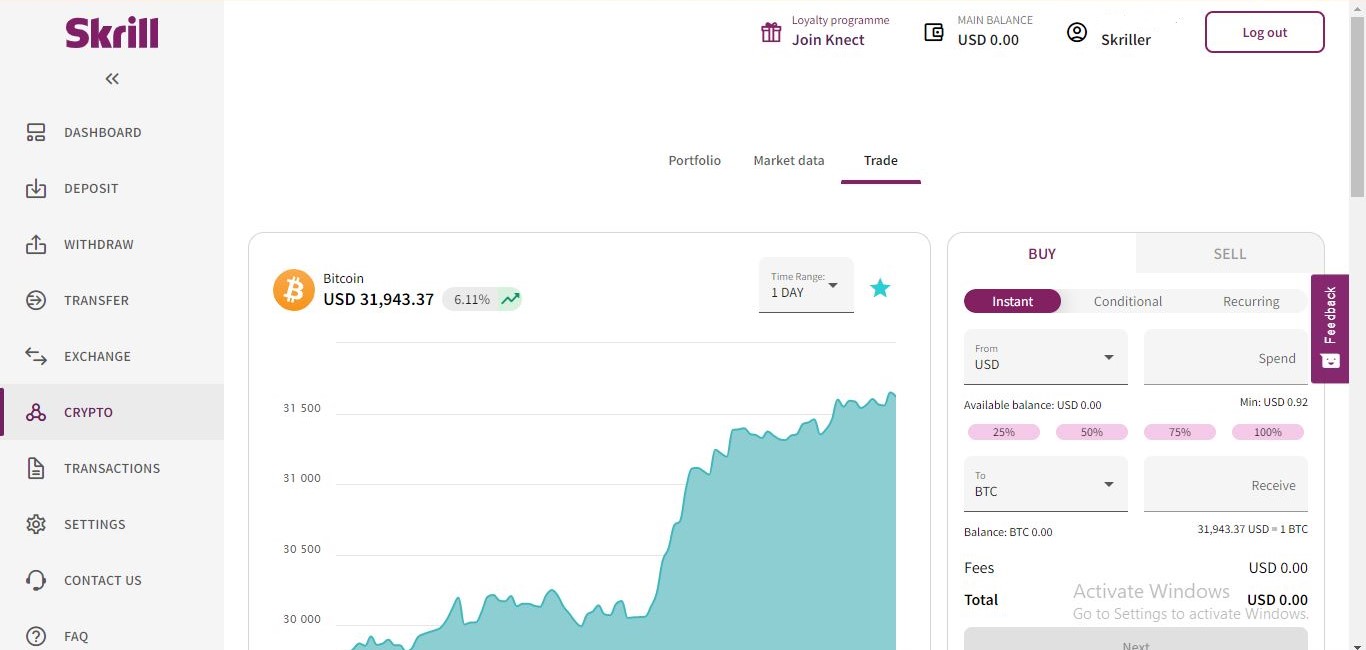 Buying crypto with Skrill