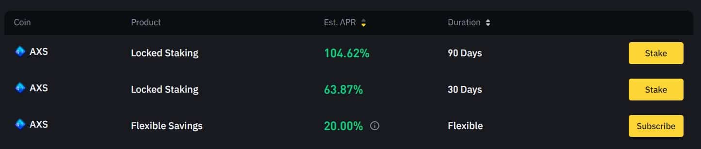 Staking AXS tokens with Binance