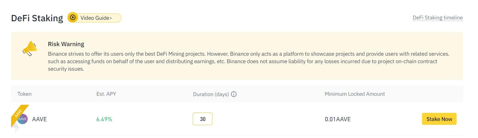 Staking AAVE on Binance