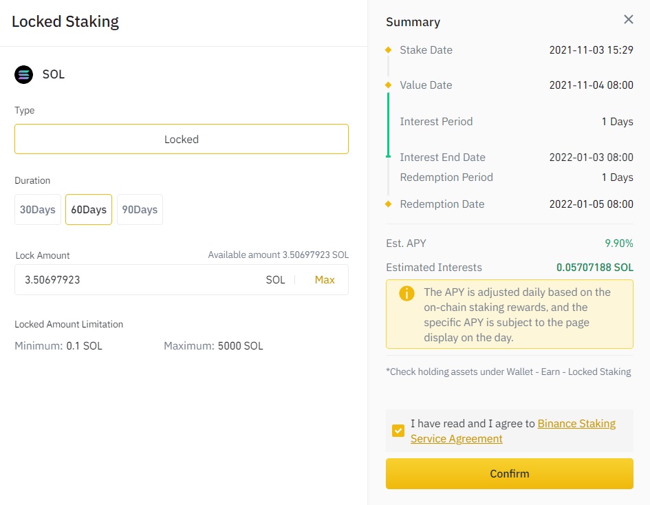 Staking Solana on Binance