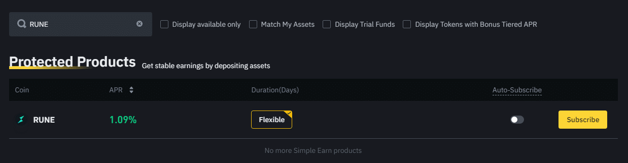 Subscribe to staking Rune on Binance
