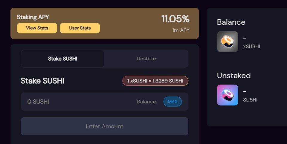 Sushibar staking screenshot