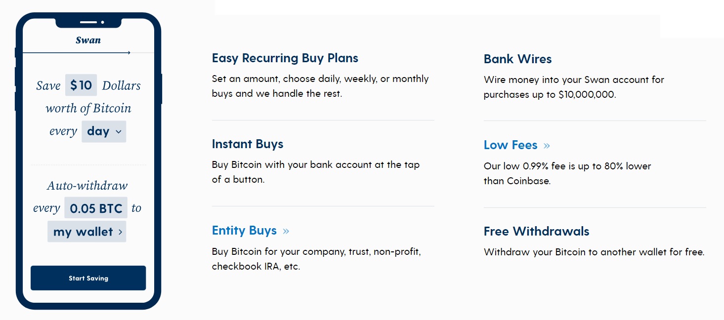 Swan Bitcoin DCA features