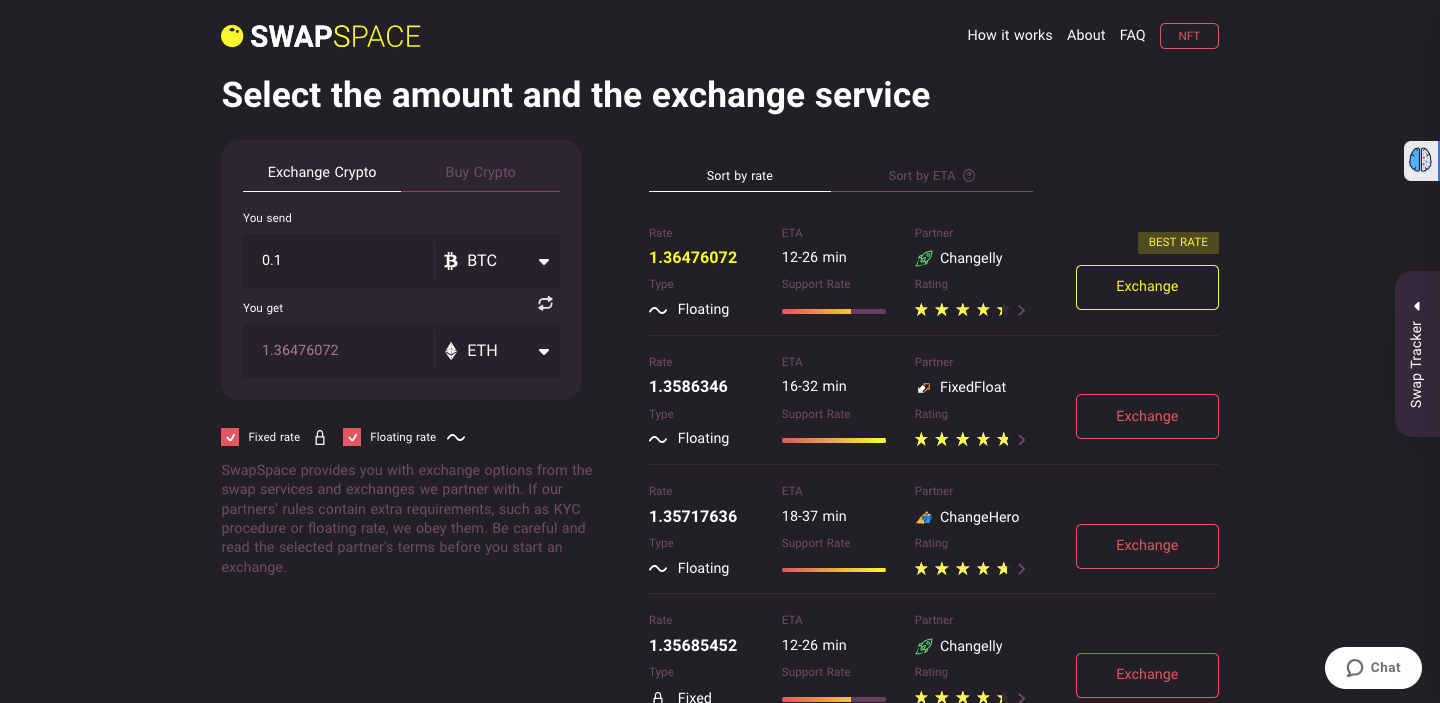 Swapspace swapping tokens