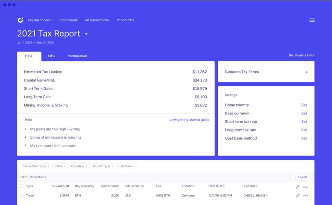 Token Tax tax report example