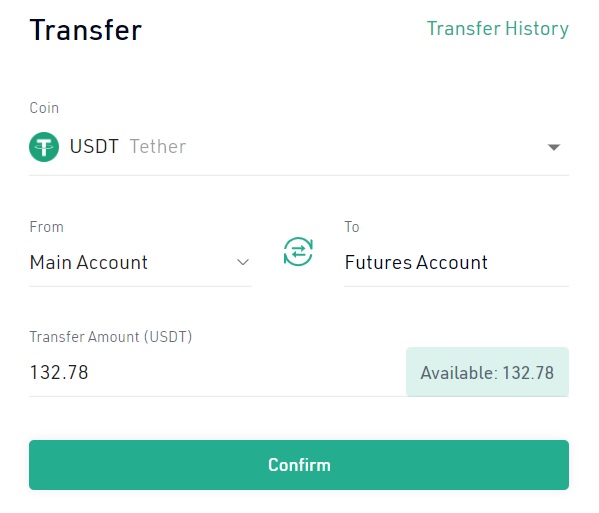 Transfer crypto to KuCoin futures account