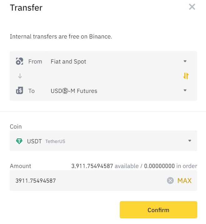 Transferring funds to Binance Futures