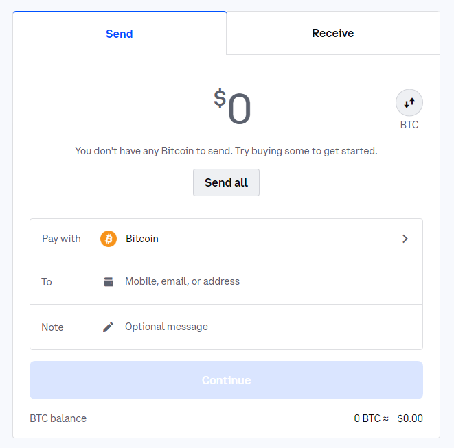 User interface to buy crypto on Coinbase
