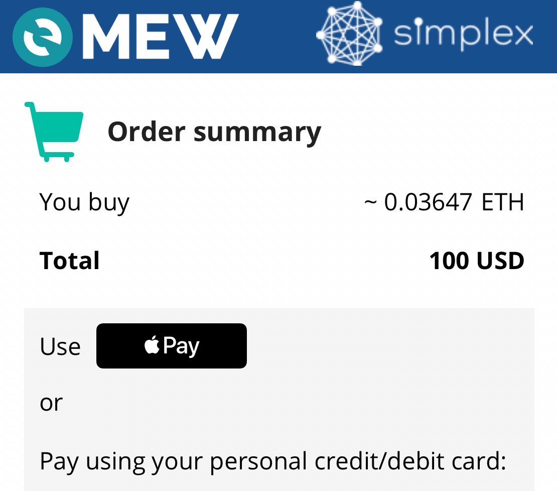 Using Apple Pay to buy crypto through Simplex