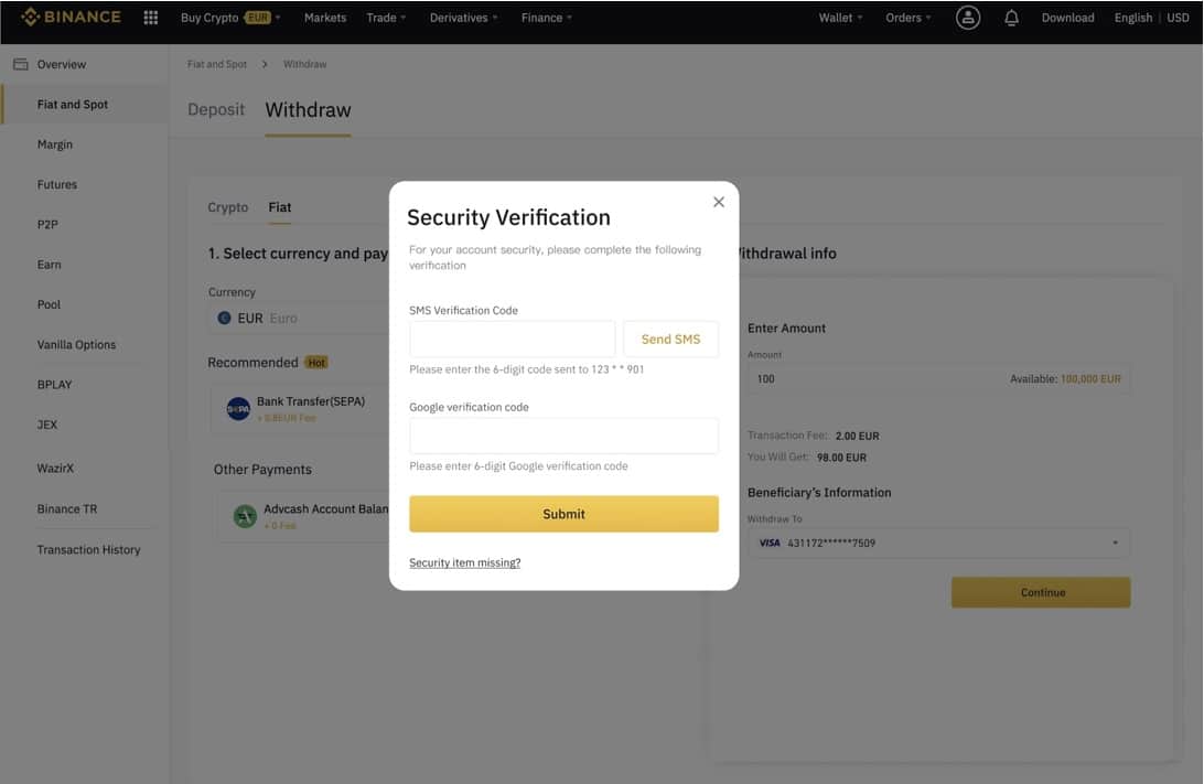 Verify withdrawal on Binance