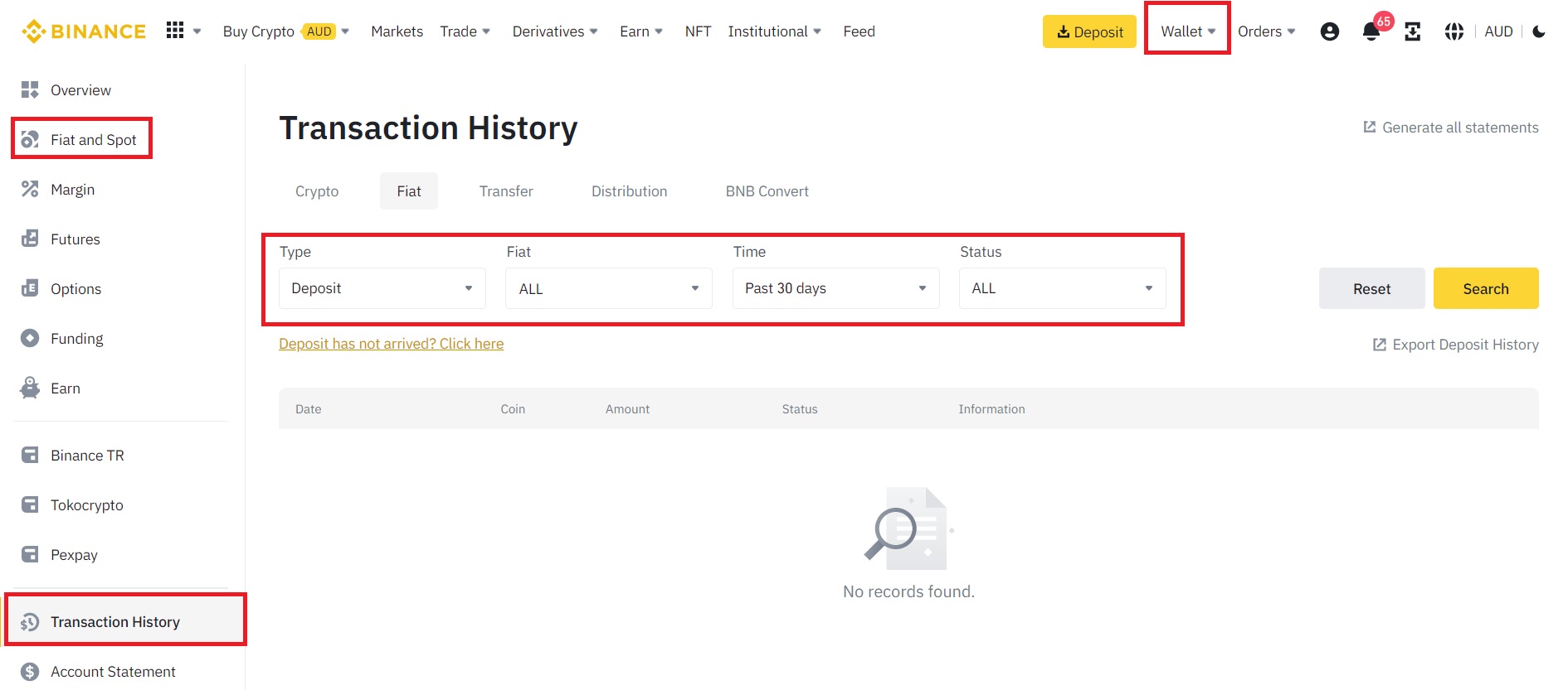 View deposit and withdrawal history on binance