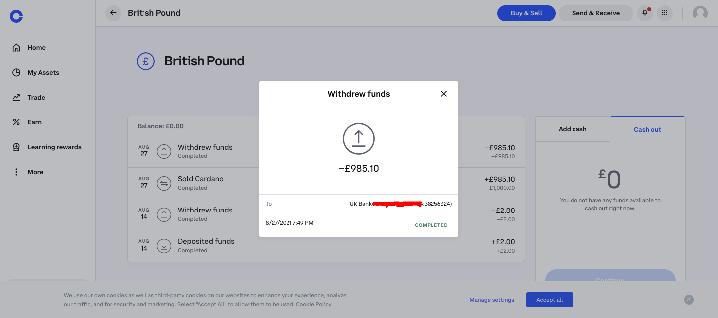 Withdraw funds from Coinbase