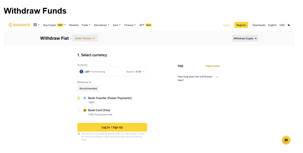 Withdrawing funds from Binance