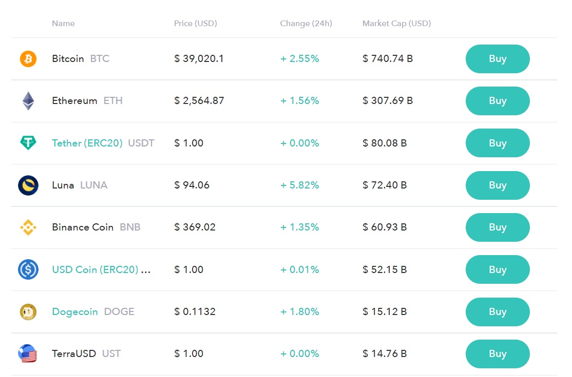 Supported crypto on the Zengo wallet