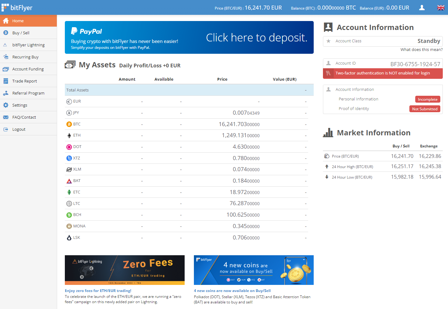 bitFlyer dashboard screenshot