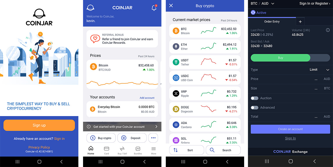 Coinjar app screenshots