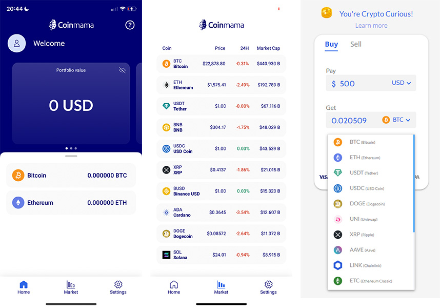 coinmama mobile app screenshots