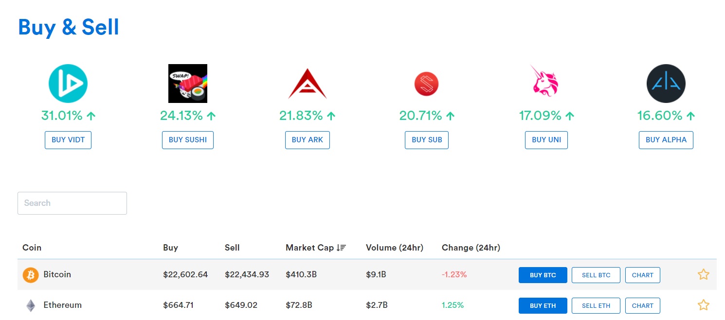 Screenshot of the Coinspot interface