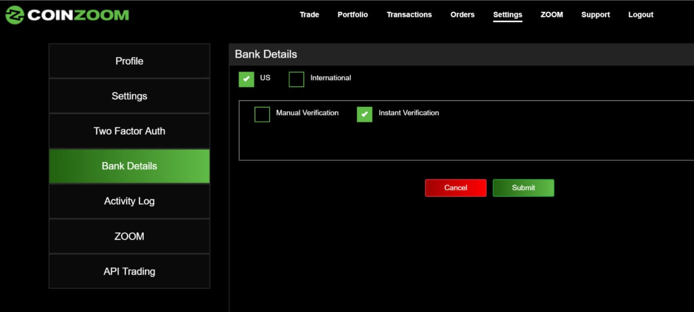 CoinZoom Deposit USD