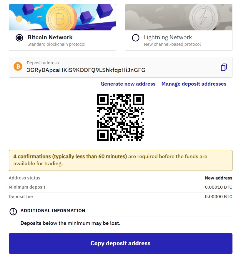 copying the Bitcoin wallet address in Kraken