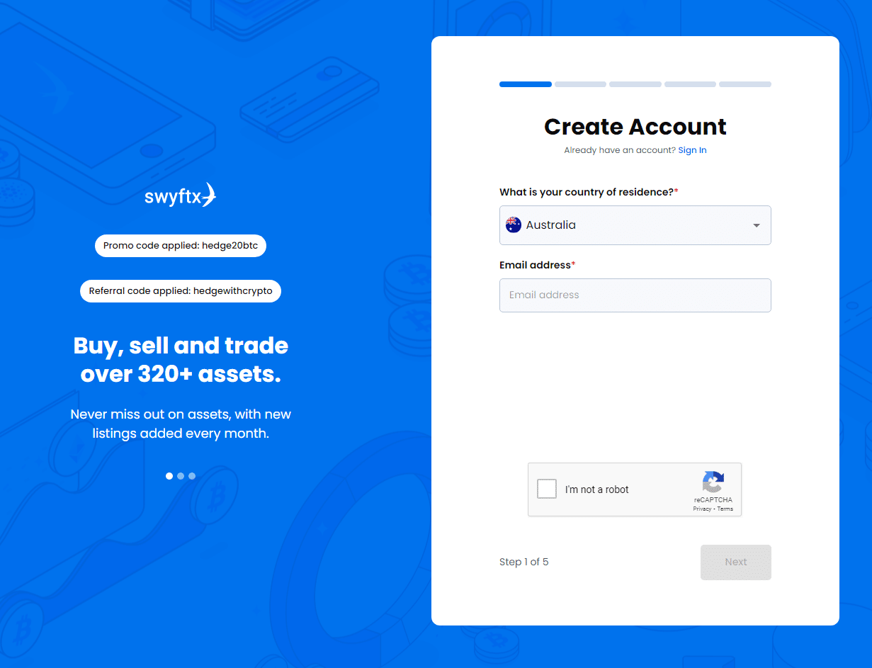 creating an account on swyftx