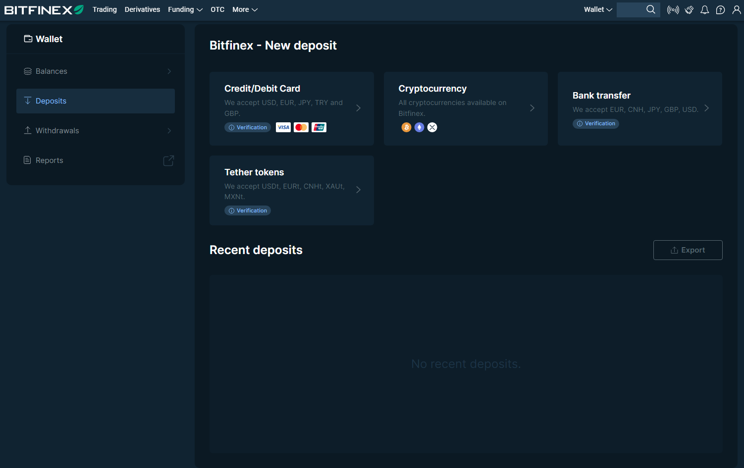 Bitfinex deposit methods