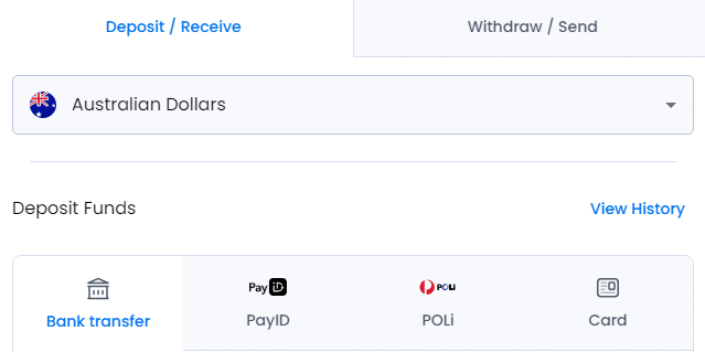 deposit methods on Swyftx