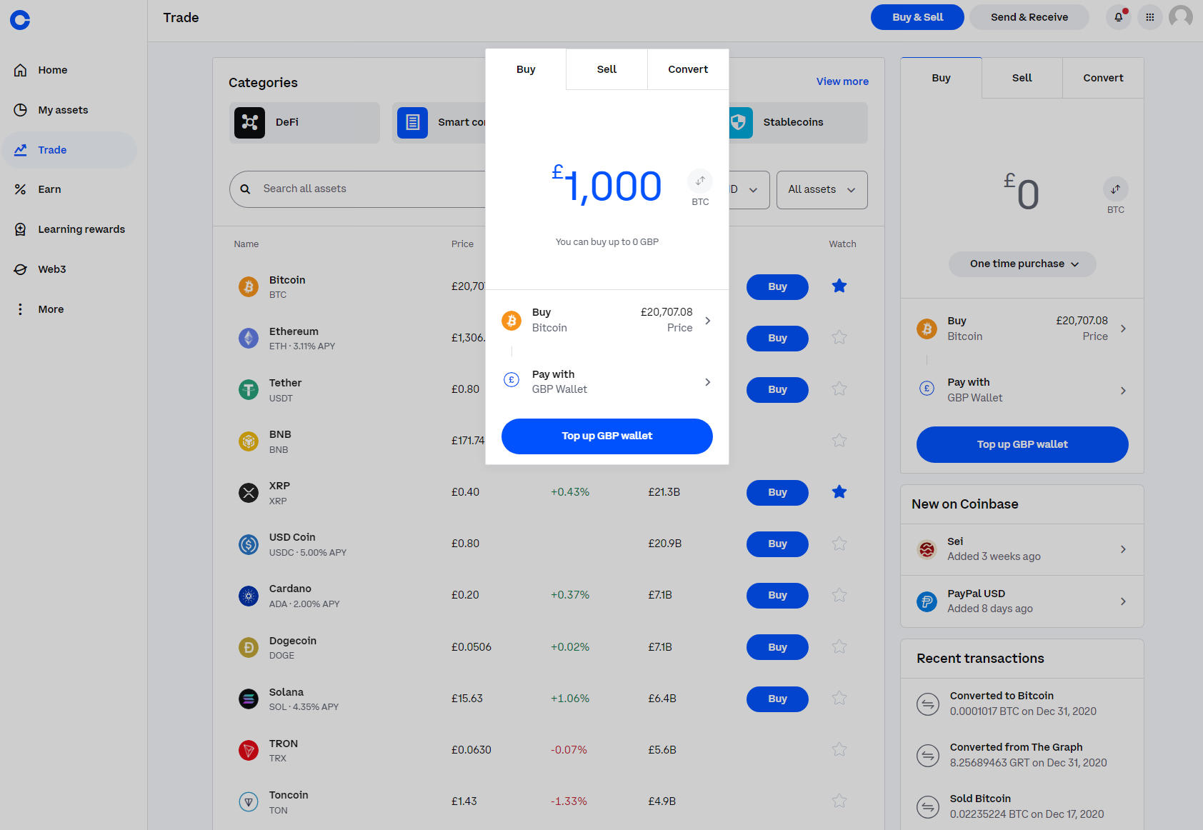 depositing and buying crypto on coinbase