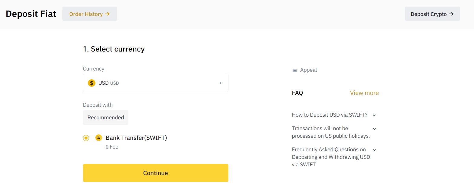 Depositing USD to Binance