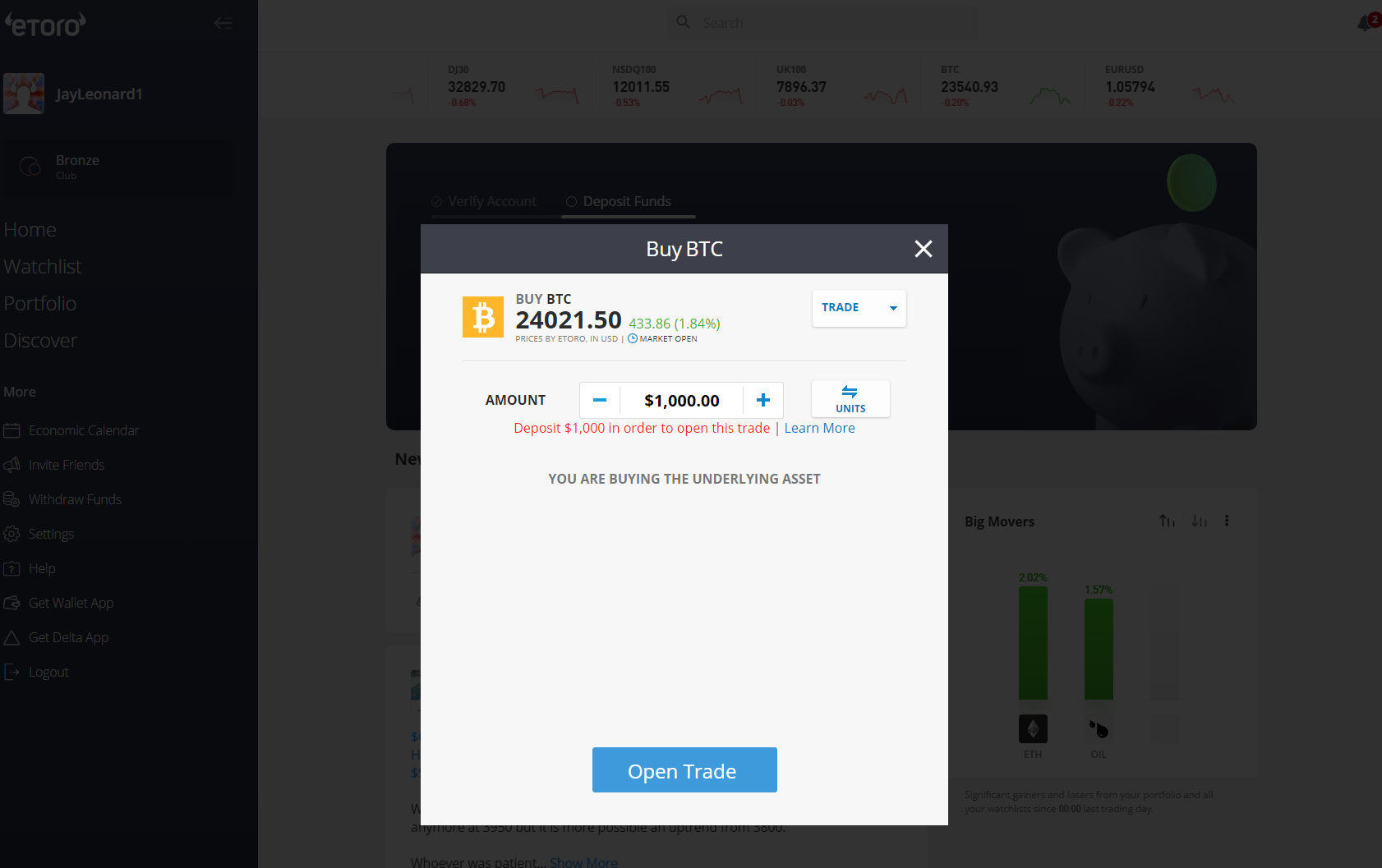 Buying crypto with eToro