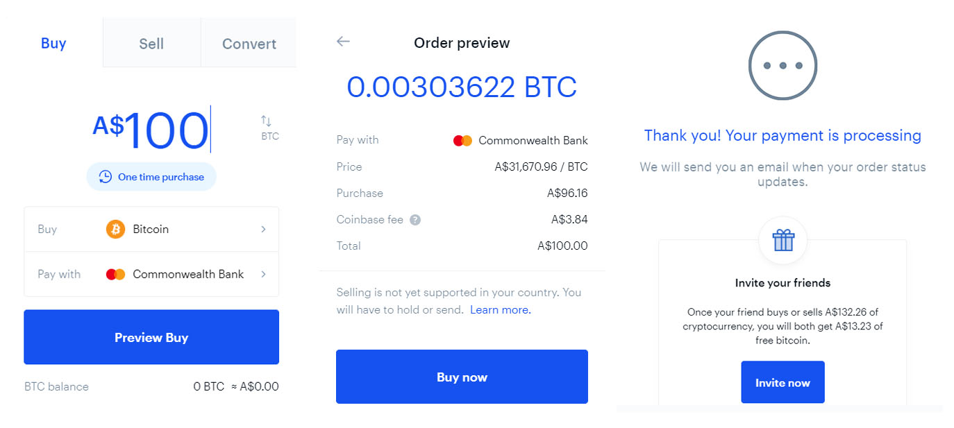 Buying a fraction of Bitcoin on Coinbase