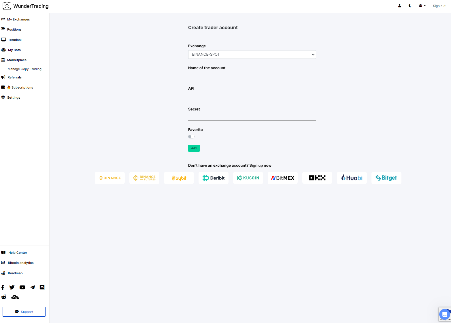 linking an exchange to WunderTrading