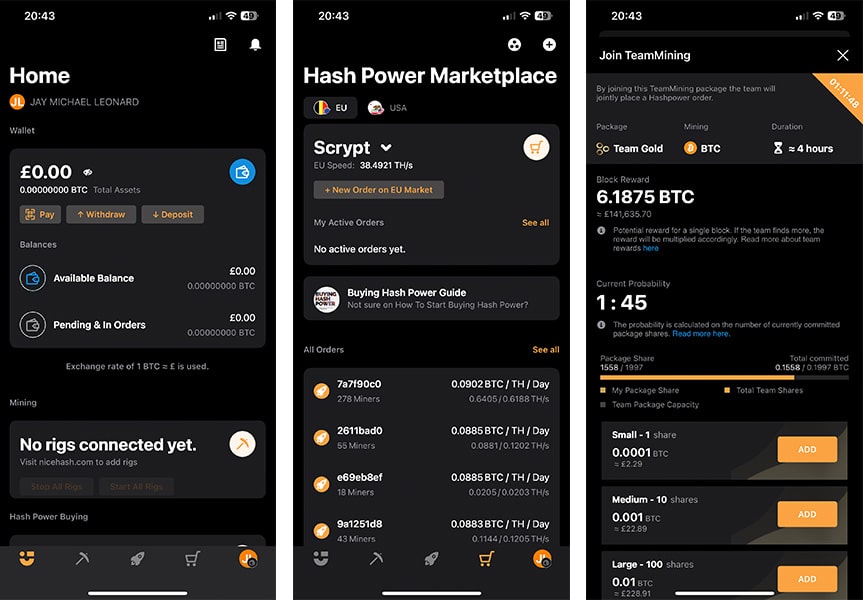 nicehash mobile app screenshots