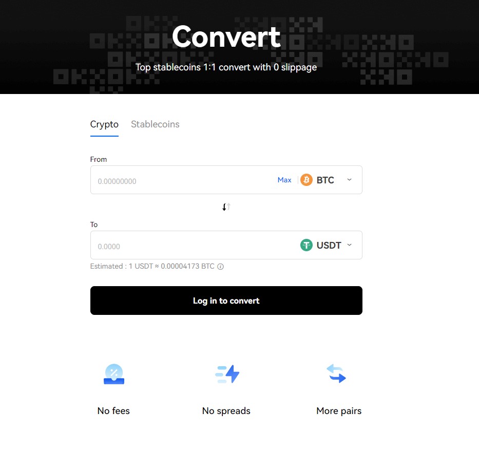 Converting crypto with OKX