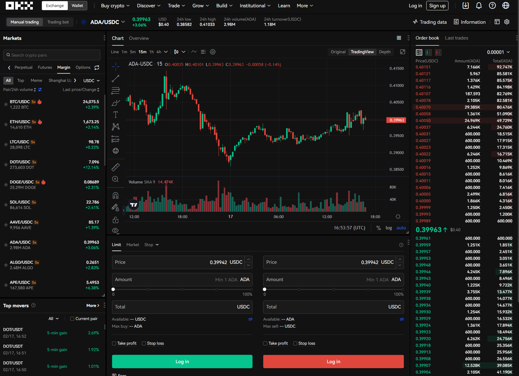 okx trading interface