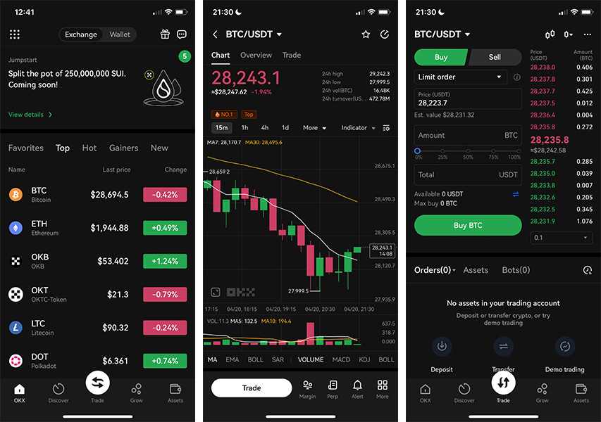okx mobile app screenshots