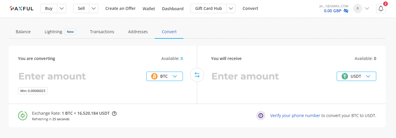 Screenshot of Paxful Convert