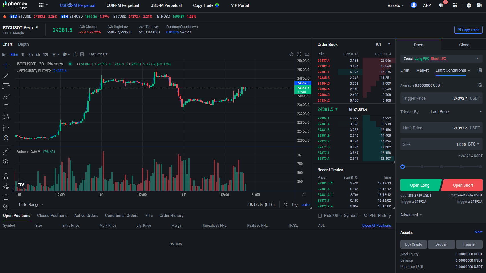 phemex trading interface